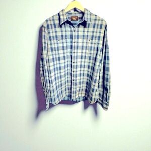 RRL indigo Plaid Large button down shirt size Large 100% cotton